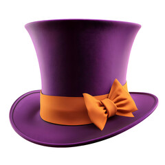 Purple Top Hat with a golden Ribbon isolated on transparent background