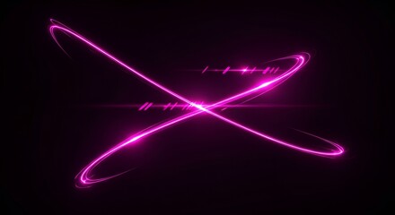 Glowing magenta lines intersect dynamically against a stark black backdrop, radiating vibrant light.