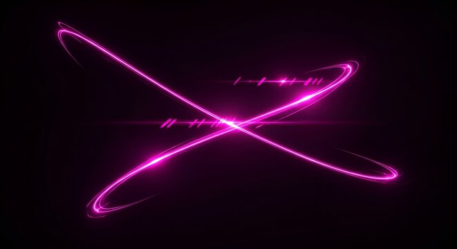Glowing magenta lines intersect dynamically against a stark black backdrop, radiating vibrant light. - Powered by Adobe