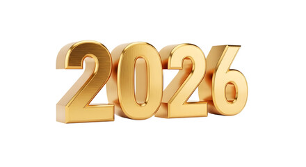 Golden 3d numbers 2026 isolated on transparent background
