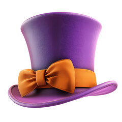 Purple Top Hat with a golden Ribbon isolated on transparent background