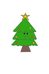 christmas tree vector illustration cute cartoon christmas tree character with smiling face star topper and ornaments on transprent background png file type