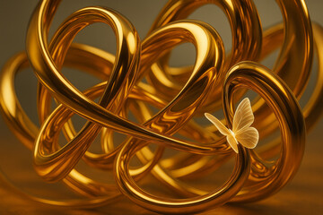 AI generated an abstract futuristic artwork filled with intertwined golden liquid metal loops reflecting warm light creating a luxurious fluid energetic visual with endless motion and modern sci fi