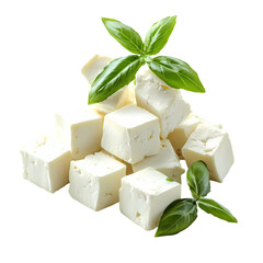 Fresh Feta Cheese Cubes isolated on transparent background