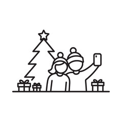 Couple taking a christmas selfie by the tree