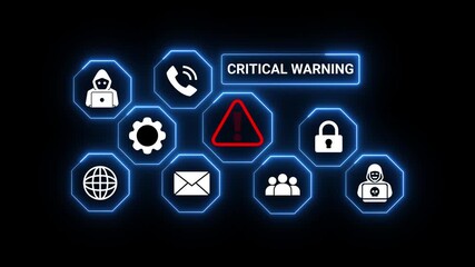 Cyber Security Critical Warning Icons with Hacker and Exclamation Mark hood computer - Powered by Adobe