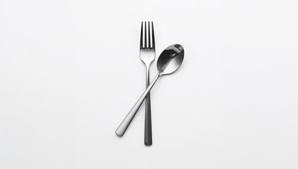 Spoon and fork arranged separately on a white background, suitable for culinary presentations