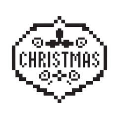 Pixelated christmas emblem with holly and text