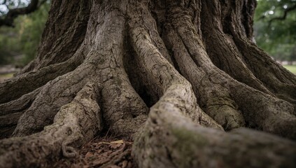 Ancient oak tree roots exposed