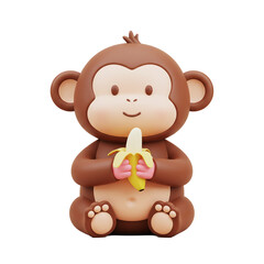 Obraz premium Happy 3D Cartoon Monkey Eating Banana