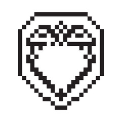 Pixel art shield icon with heart shape inside