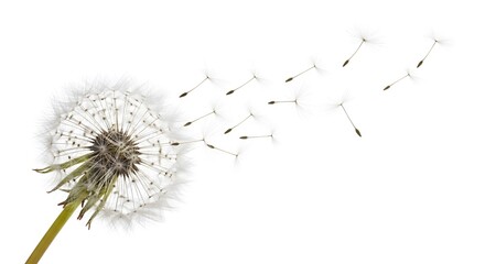 Dandelion with seeds blowing in the wind, representing freedom, fragility, and the beauty of natures cycle