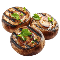 Grilled Portobello Mushrooms with Parsley isolated on transparent background