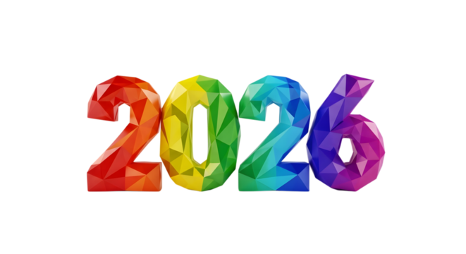 Colorful crystal 2026 numbers isolated on transparent background - Powered by Adobe