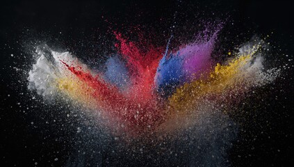 Vibrant color powder explosion during Holi festival, dynamic visual of color movement