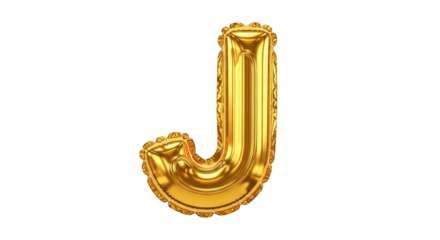 Golden J balloon floats against darkness