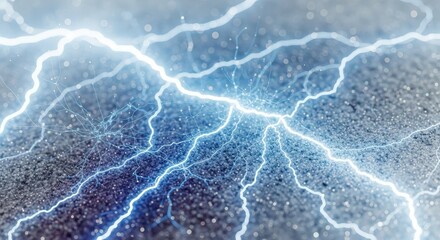 Obraz premium Bright blue electrical lightning bolts spreading across a dark textured ground surface, illustrating power and energy.
