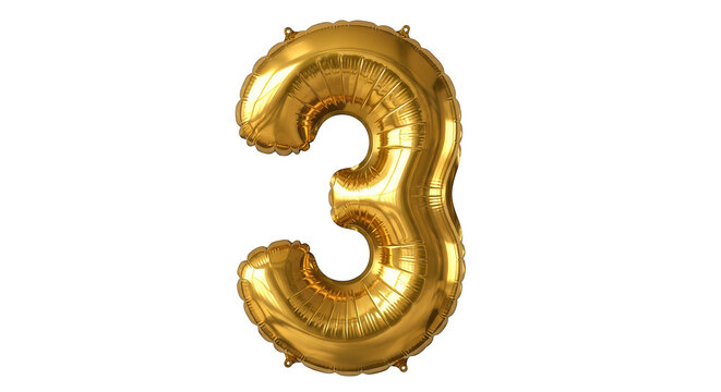 Golden number three balloon floats