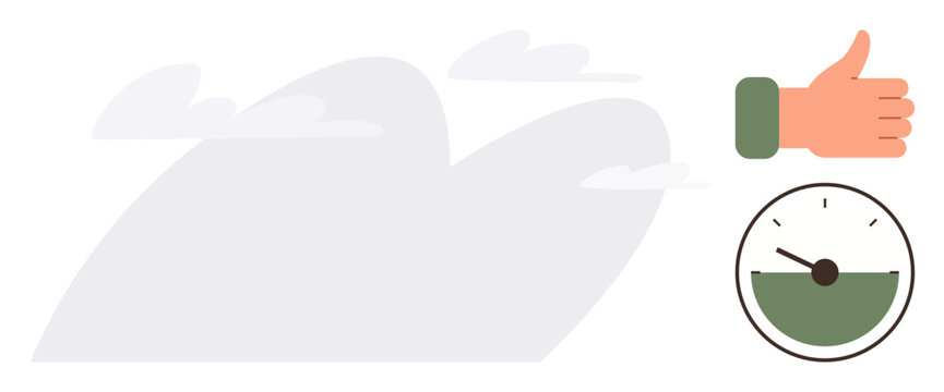 Thumbs-up gesture conveys approval and success, paired with a timer symbolizing punctuality and efficiency. Ideal for performance, time management, approval, productivity, motivation, deadlines