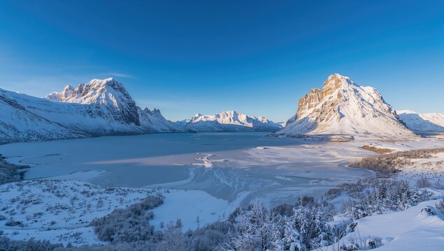 Finnstadpollen in winter, snowy landscape with mountains, showcasing erosion risk