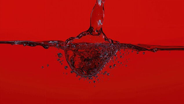 Oil and water are two substances that remain unblended, visual contrast on a red backdrop