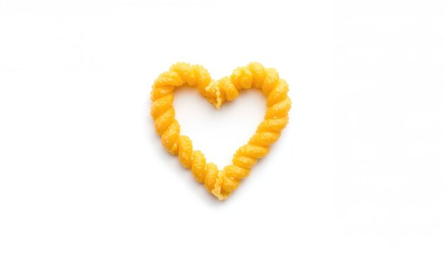 Heart-Shaped Macaroni Pasta Isolated Against White Background, Ideal for Creative Culinary Projects