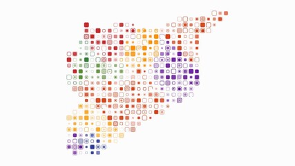 Syria animated country shape. Pulsating colored dots on the map of the country. Large size rounded square blocks. Digital style Syria map on white background. Plain animation video.