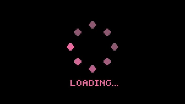 ドット絵の丸の回転するローディングアイコン,透過背景,ピンク