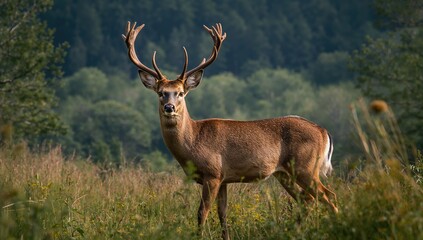 Roe deer buck in a field asserting dominance, territorial behavior observed