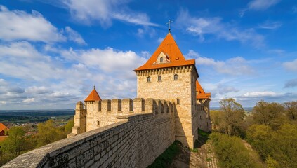 Watchtower and medieval fortress in a historical setting, preservation