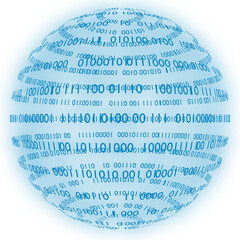 Png; Trasparente. Sfondo mondo digitale. Sequenza di zero e uno concetto di connessione globale tra persone, social network, e dispositivi infotmatici  - Illustrazione 3D.