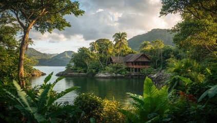 Obraz premium Landscape of a Lush Tropical Rain Forest, showcasing biodiversity and preservation