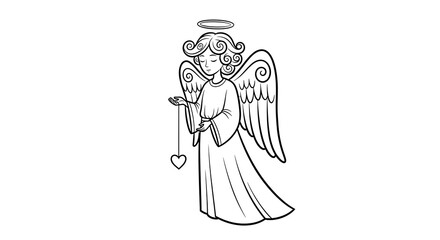 Elegant Angel Illustration with Halo and Heart Pendant Design.