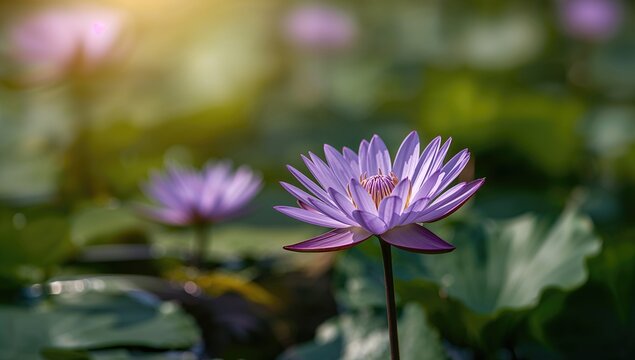 Violet lotus flower, symbol of purity and tranquility, suitable for wellness themes