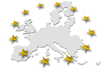 Png; Trasparente. Europa. Bandiera unione europea. Cerchio di stelle gialle su sfondo mappa Europa..