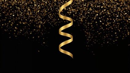 Falling golden streamer against a dark backdrop, decorative element for celebrations
