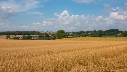 Harvested wheat field in a picturesque rural setting, seasonal change