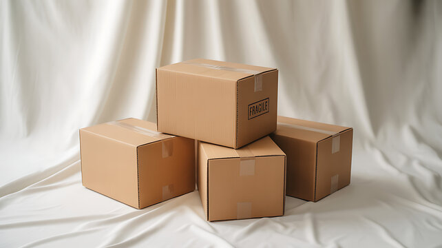 Securely packed cardboard boxes ready for shipping, storage, or moving, conveying reliability and organization for logistics