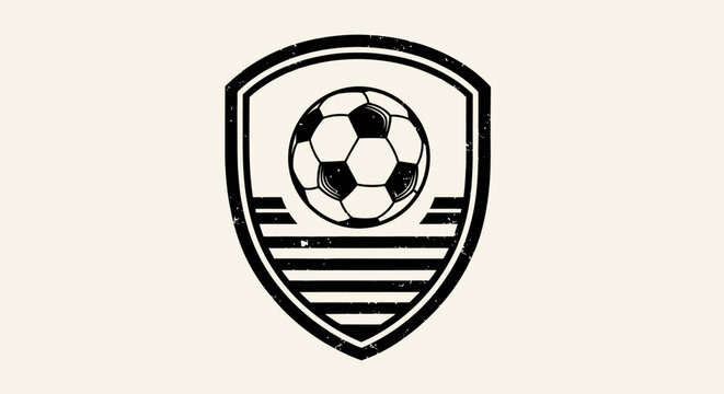 Classic black and white soccer crest featuring a football inside a striped shield emblem on a light background.