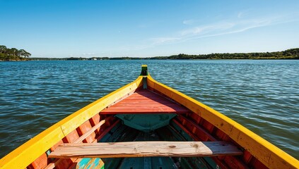 Aerial view of a vibrant rowboat on Little Mill Pond, showcasing the tranquil setting and water reflections