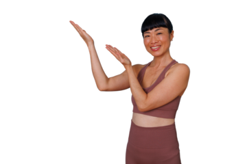 Professional businesswoman having phone call, gesturing with hand, communicating on a transparent background