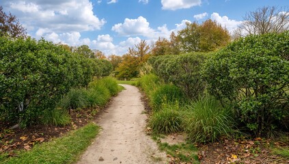 Bushes framing a grassy area, presenting an inviting outdoor environment for relaxation