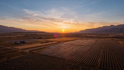 Landscape view of a solar energy facility nestled in a valley, emphasizing renewable energy potential, Earth Day