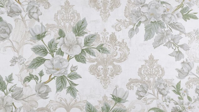 Silver three-dimensional wallpaper with floral design, suitable for editorial header background