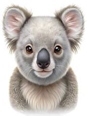 A cute, fluffy koala bear cub with big ears and expressive eyes, isolated on a transparent background, perfect for childrens books and australian wildlife themes