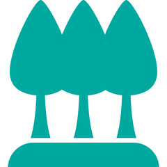 Teal Three Stylized Trees on a Mound Against a Transparent Background Representing Nature and Growth
