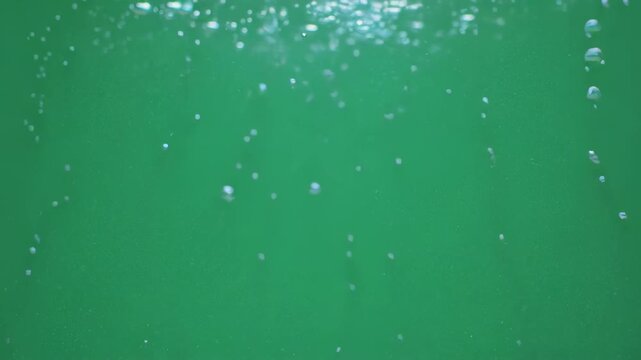A Beautiful Display of Floating Bubbles in Clear Turquoise Water, Capturing the Mystery and Beauty of Underwater Life with Iridescent Reflections. Green screen video.