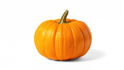 Vibrant orange pumpkin set against a white backdrop, seasonal harvest theme
