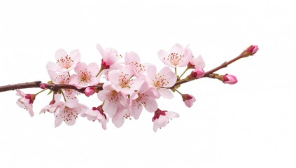 Cherry blossom, pink flowers in full bloom against a white backdrop, seasonal beauty