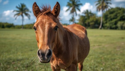 Wild Horses grazing in a lush field, showcasing animal behavior and natural habitat